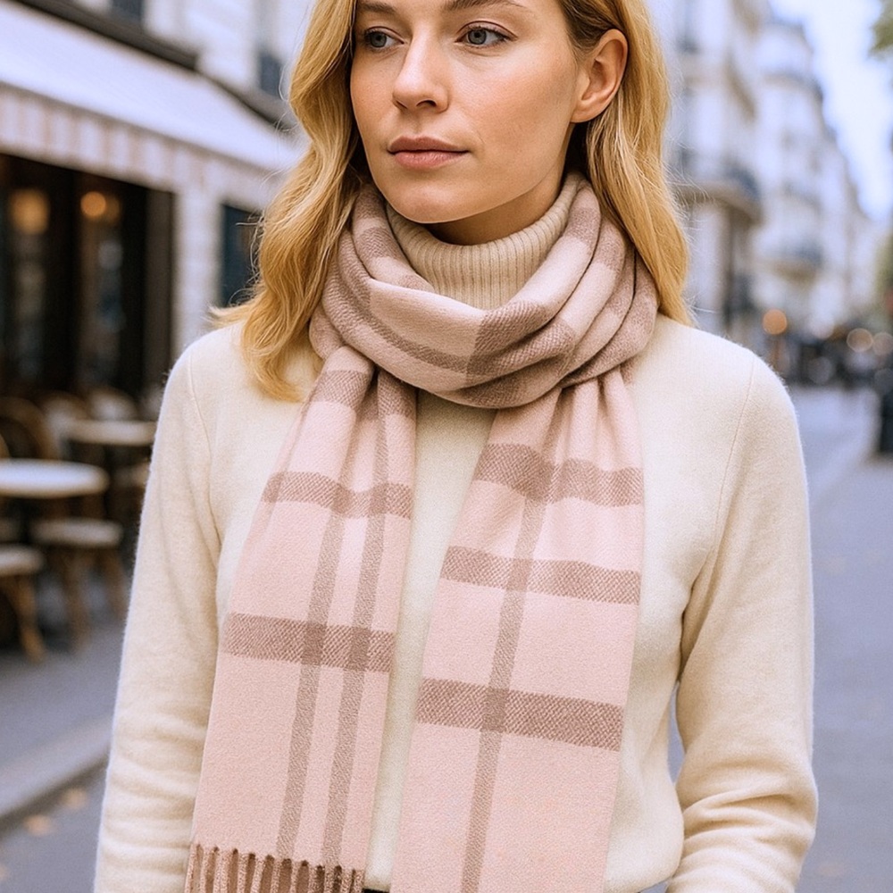 Burberry Pink Cashmere Checkered Scarf